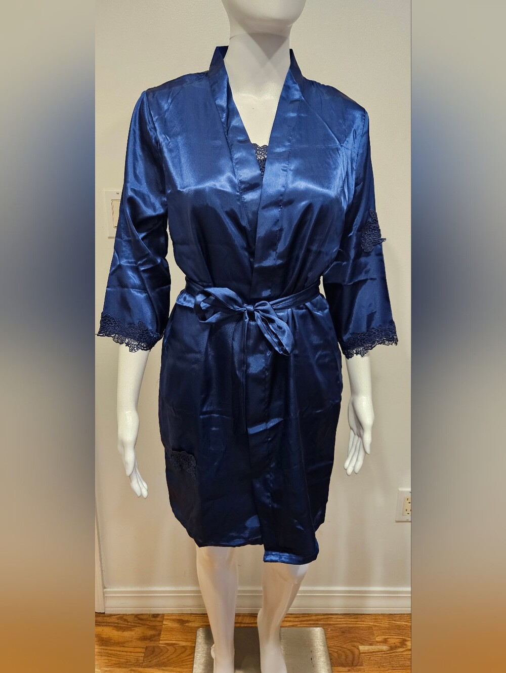 5-piece Blue Satin Pajama Set
